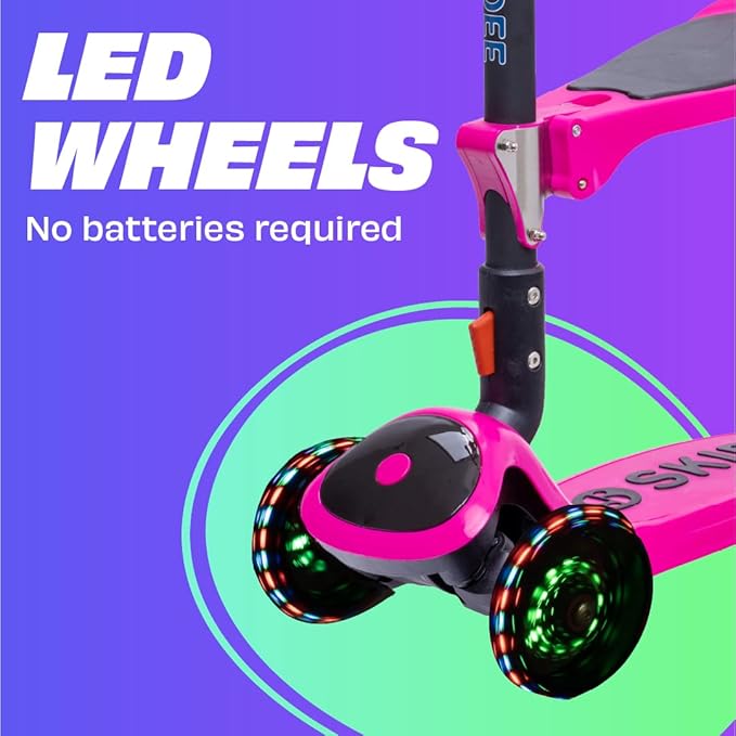 SKIDEE Kick Scooter for Kids Foldable 3 Wheel Scooter with Lean-to-Steer, Adjustable Height, Removable Seat & LED Light Wheels | Toddler Scooter Up to 12 Year Old Boys/Girls