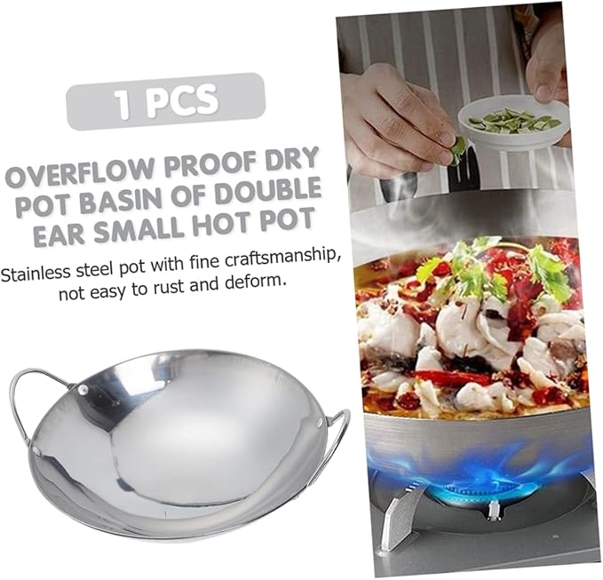 Angoily Stainless Steel Griddle Non Stick Stir Fry Pan Cooking Pan Steaming Pot Saute Pan Asian Wok Steel Wok Frying Pan Hot Pot Oven Stainless Wok Cooking Pot Metal South Korea Work Mini