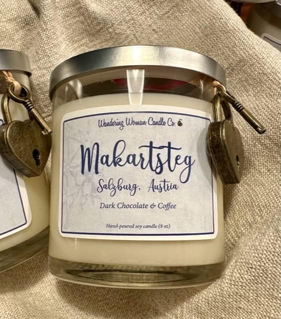 Wandering Woman Candle Company 8 oz Soy Wax Candle (Makarsteg, Austria: Dark Chocolate & Coffee)