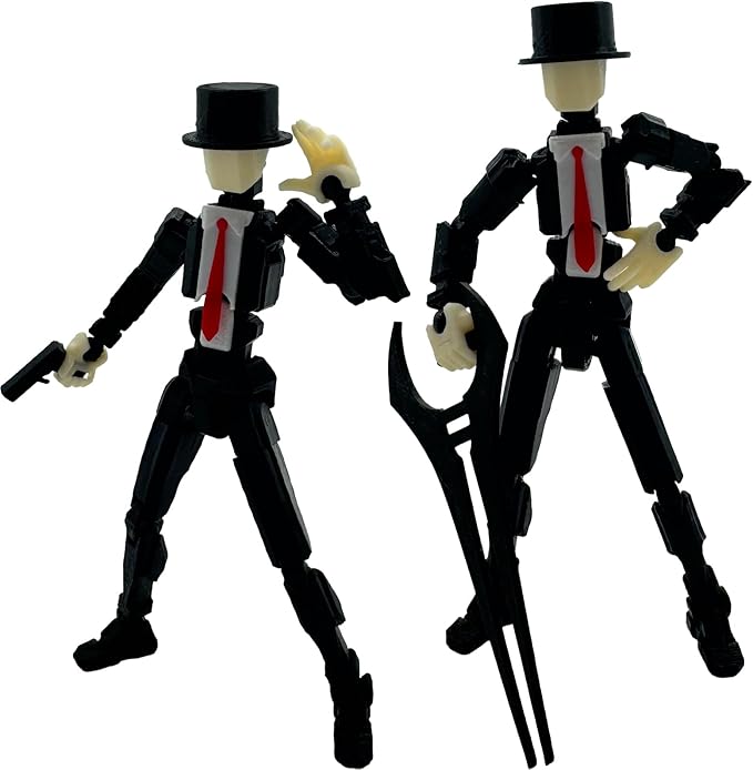 3D Printed 5.54-inch Multi-Jointed Action Figures Dummy13, Full Body Mechanical Movable Toy, Multiple Accessories, Hand Painted Figure, Desk Decoration, Creative Gifts (Y-Black Gentleman)