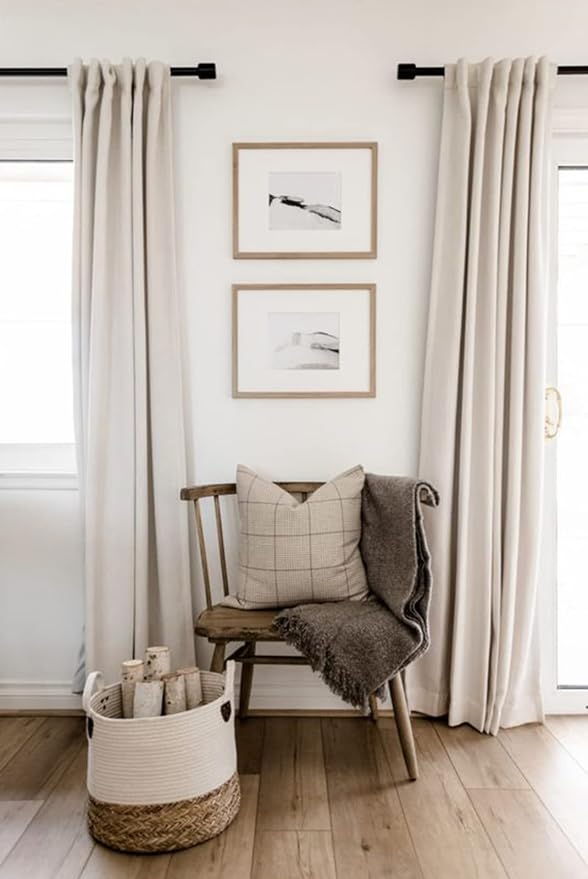 100% Blackout Shield Linen Blackout Curtains for Bedroom 108 Inches Long, Back Tab/Rod Pocket Living Room Drapes, Thermal Insulated Blackout Curtains 2 Panels Set, 50" W x 108" L,Cream