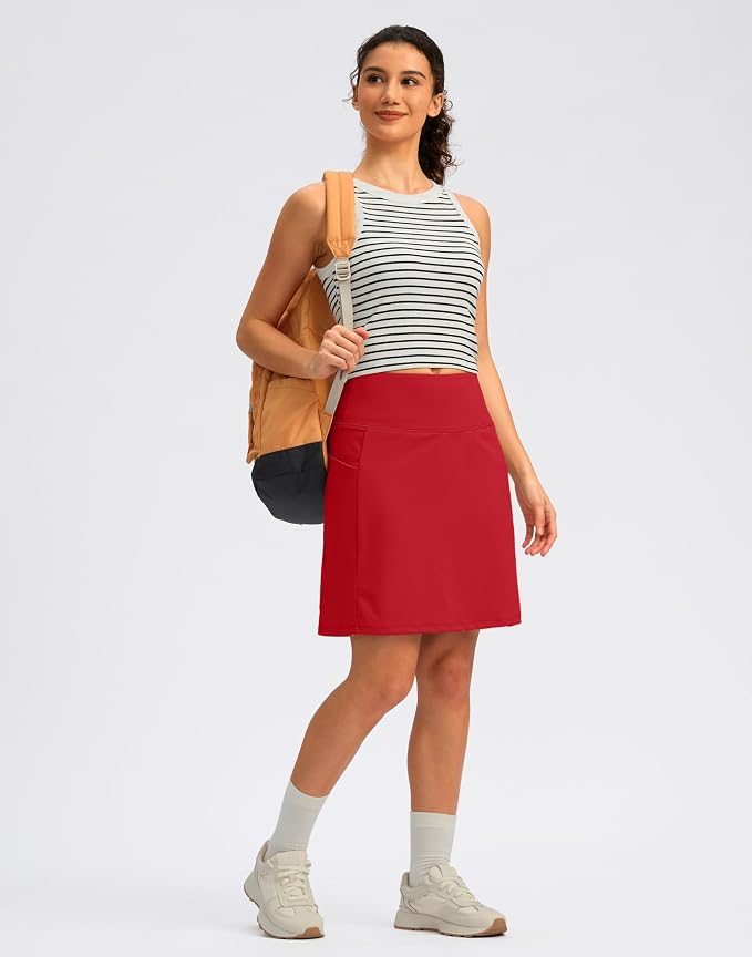 Women's 18" Skorts with 4 Side Pockets High Waisted Long Golf Skirt | Soft, Lightweight, Stretch, Breathable, Mesh Built-in Shorts, Athletic, Tennis, Dressy, Casual