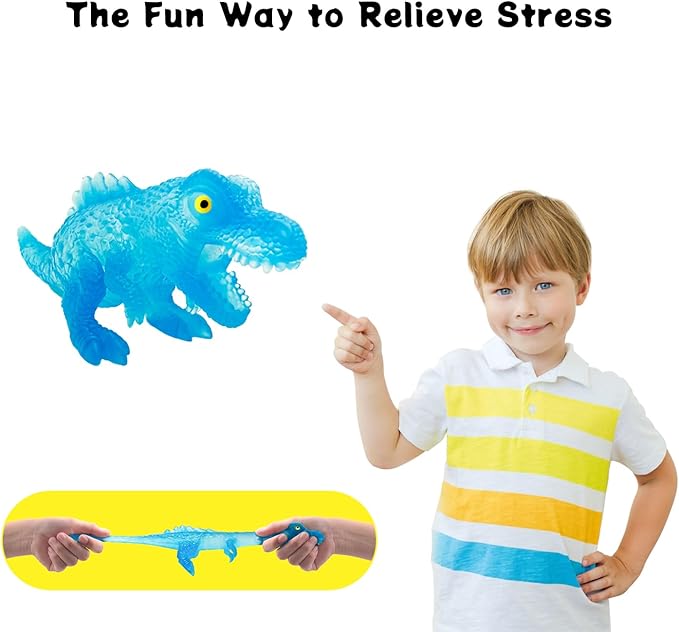 BENSE 4.4" Squishy Sensory Fidget Toy with Dinosaur - Realistic Stress Relief Fidget Toy for Kids & Adults, Anxiety Relief Party Favors & Birthday Gift for Boys Girls (Blue, Ages 3+)