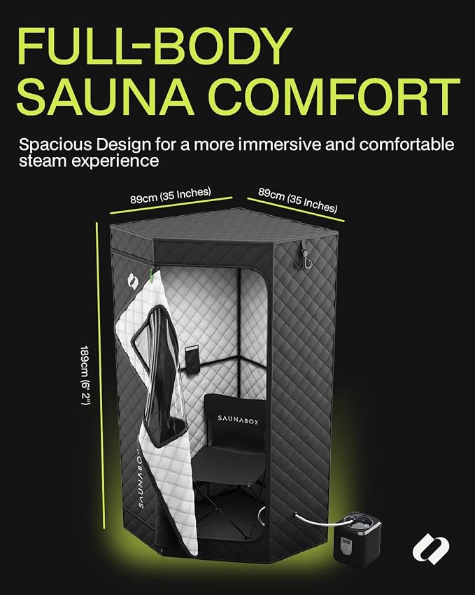 SAUNABOX® SmartSteam Kit Pro Portable Steam Sauna | Home Sauna Tent with Chair & Mat | Full Body Steam Therapy for Relaxation & Recovery | VOC-Free Materials