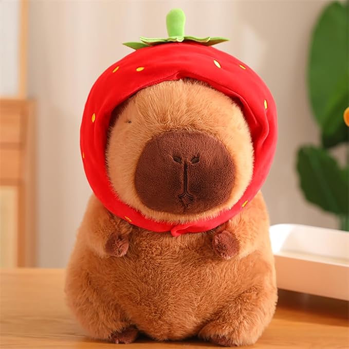 Capybara Plush Toy, Cute Stuffed Animals Kawaii Capibara Plush Pillow Christmas Birthday Easter Valentine's Day Gift for Kids Boys Girls (9" Strawberry Capybara)