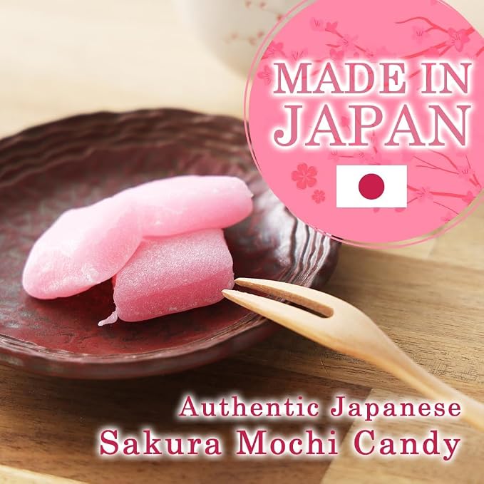 TOMOSAN Japanese Sakura Mochi Candy, Traditional Cherry Blossom Rice Cakes, Soft & Chewy, Individually Wrapped, 180g x 2 Packs (12.7oz Total)