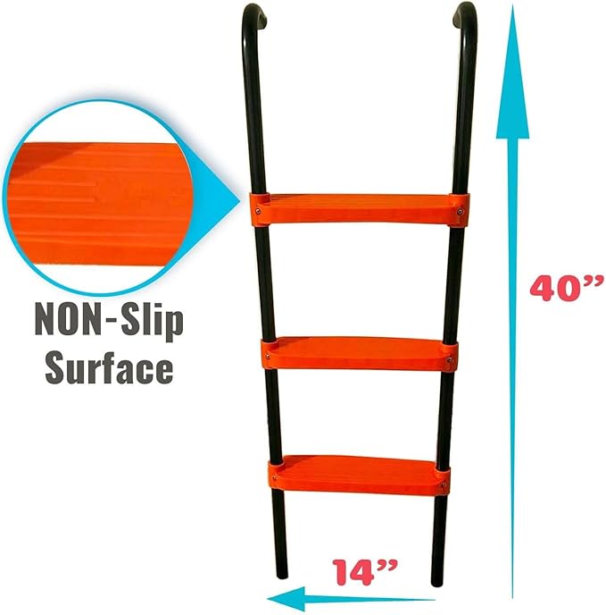 N1Fit Trampoline Ladder - Universal 3-Step Trampoline Steps Supporting up to 220 lbs - Powder Coated & UV Treated Trampoline Stairs Accessories for Kids All Weather Exposure - Sturdy & Safe Design