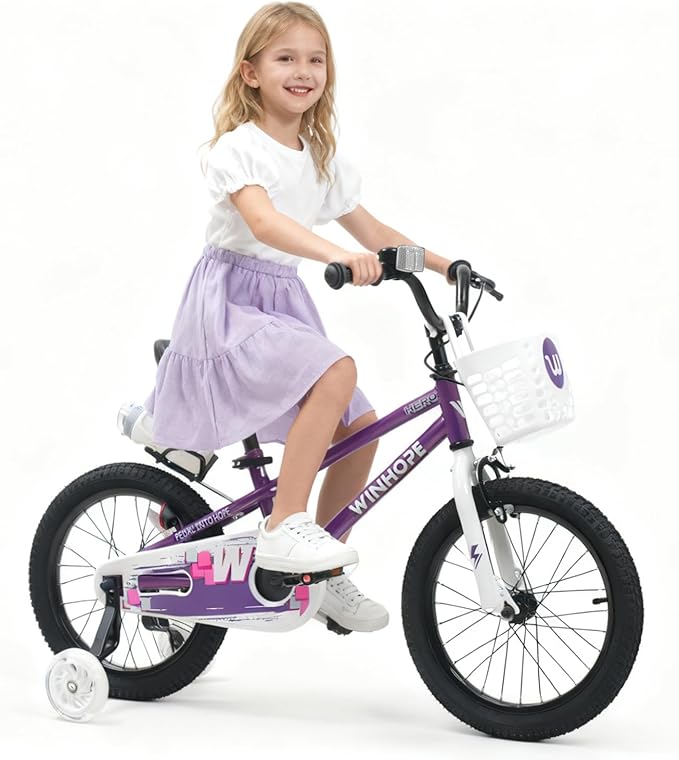 WinHope Kids Bike, 12-18 Inch Toddler Bicycle with Removable Training Wheels and Dual Brakes, Children Bike for Beginner with Adjustable Seat and Headlebar for 2-9 Years Boys Girls, Multiple Colors