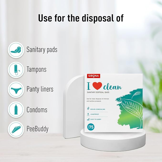 Sirona Personal Disposal Bags – 75 Bags for Discreet Tampons, Sanitary Pads/Napkin, Panty Liners, Tampons & Condoms | Menstrual Care and Hygiene Products