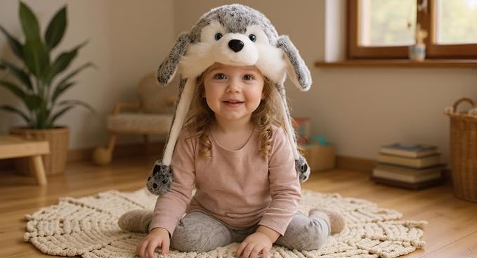 Animal Hat with Ears Moving Jumping Pop Up Beating Hat Plush Holiday Cosplay Dress Up Funny Gift for Kids