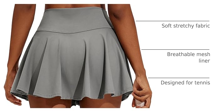 PINSPARK Womens Tennis Skirt 14" Pleated Athletic Golf Skorts with Pockets | High Waist, Tummy Control, Mini, Breathable, Lightweight, Soft, Built in Shorts, Pickleball, Casual