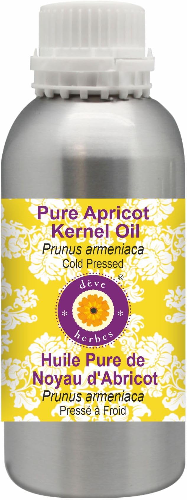 Deve Herbes Pure Apricot Kernel Oil (Prunus armeniaca) Cold Pressed 300ml (10 oz)