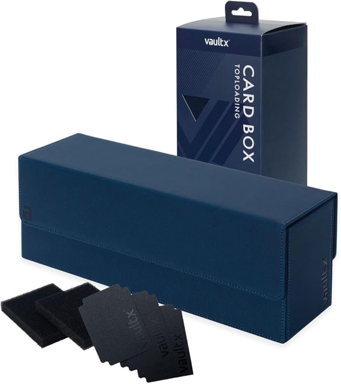 Vault X Card Storage Box, Exo-Tec Material, Detachable Magnetic Lid, with Dividers & Foam Fillers, for Trading Cards (Blue)