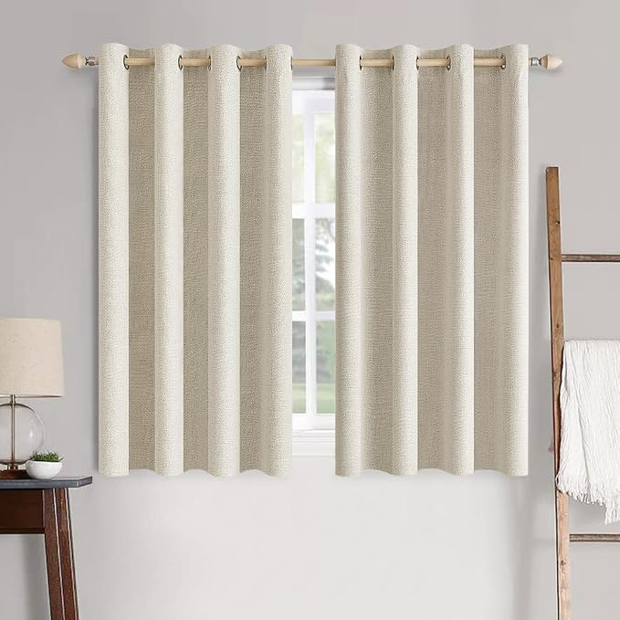 MIULEE 100% Blackout Linen Textured Curtains for Bedroom Solid Thermal Insulated Light Ivory Grommet Room Darkening Curtains & Drapes Luxury Decor for Living Room 52 x 45 Inch (2 Panels)