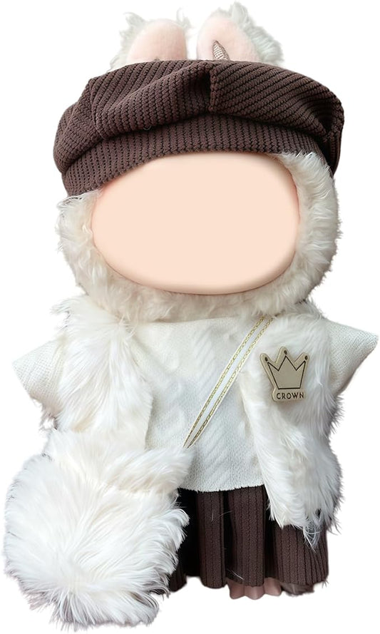 White Doll Clothes Cute Winter Dolls Outfit Accessories 17cm/15cm White Top Exquisite Crown Design Headwear+Top+Skirt+Scarf Halloween Clothes Set