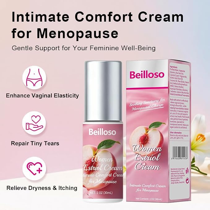 Women's Bioidentical Estriol Cream, Silky Peach, 1 oz | Intimate Moisturizer, pH-Balanced Feminine Care, Menopause Comfort & Hydration, Soothes Dryness, 2 Month Supply