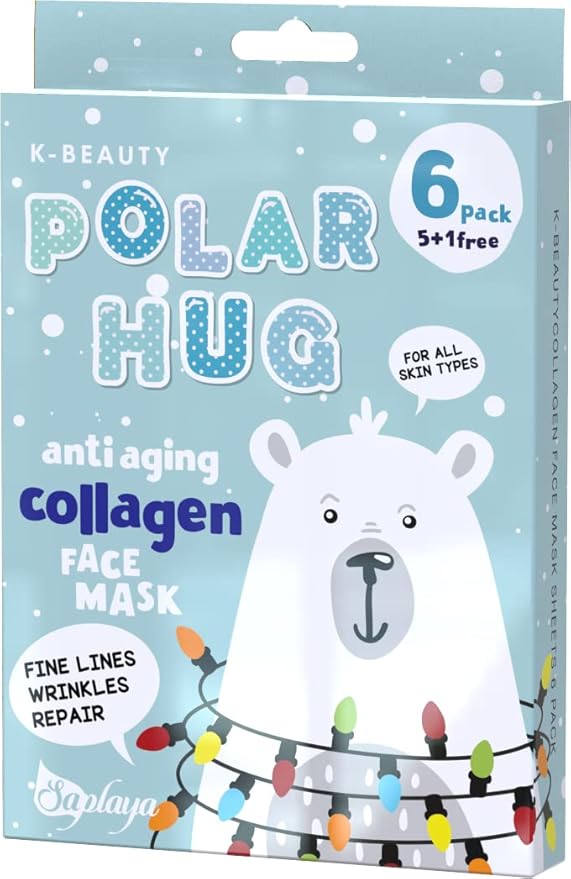 Saplaya K-Beauty Facial Skincare Natural Beauty Multi-Pack Face Sheet Masks Balanced Skin Care Made In South Korea (Polar Hug Anti-Aging Collagen Holiday Pack)