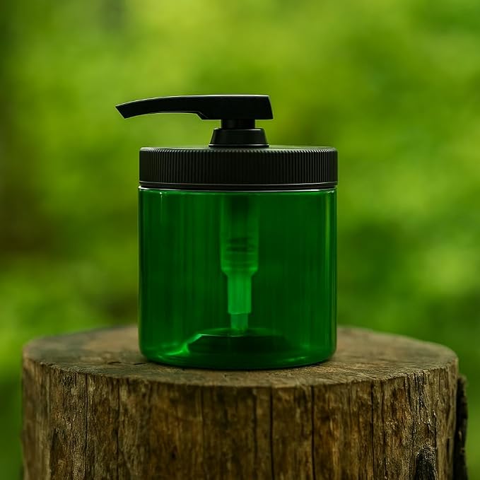 Royal Massage 16oz Refillable Pump Jar with Locking Dip Tube Dispenser – BPA-Free Plastic Container for Massage Oils, Lotions, Creams – Ribbed Lid Wide-Mouth Jar – Durable & Reusable (Green/Black, 2)