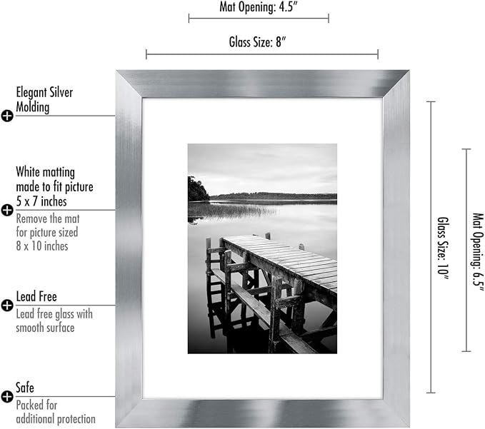 Americanflat 8x10 Picture Frame with Polished Crystal-Clear Glass - Use as 5x7 Frame with Mat or Display 8x10 Photo Without Mat - Signature Collection - Picture Frames for Tabletop and Wall - Silver | Wall or tabletop display with included easel, sawto...