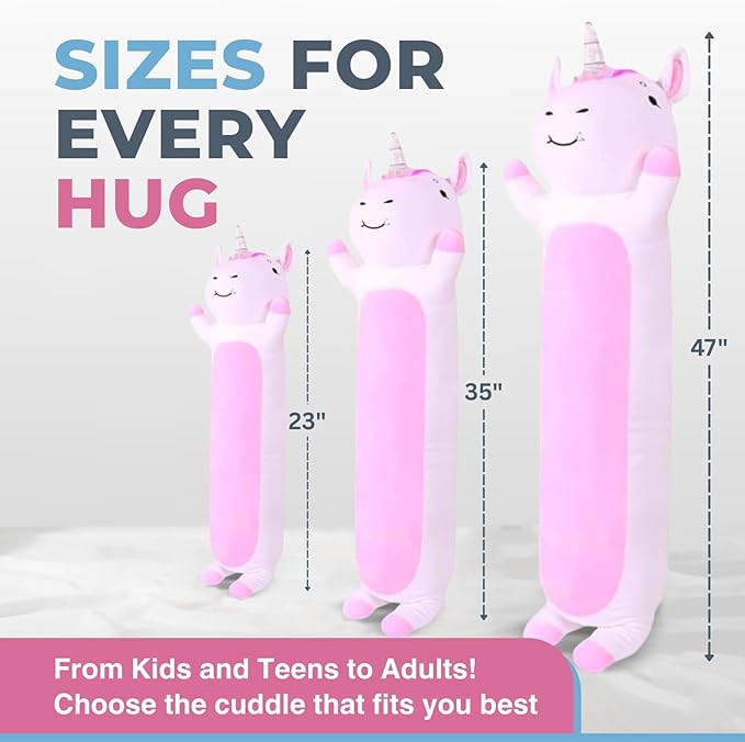 Unicorn Plush Body Pillow for Kids | Long Stuffed Animal Cuddle Pillow | Soft Hugging Toy | Plushie Gift for Girls & Boys | Long Plush Body Pillow for Sleep & Comfort | Large, 47 Inches