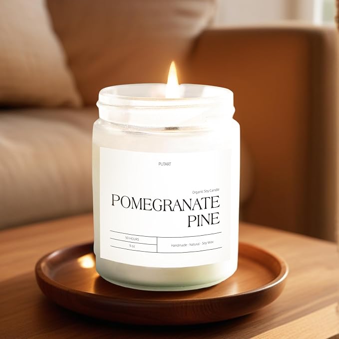 Pomegranate Pine Candles for Home Scented, 9oz Natural Soy Aromatherapy Non Toxic Candles with Essential Oil, Home Fragrance Stress Relief & Meditation Jar Candles Gifts for Women & Men