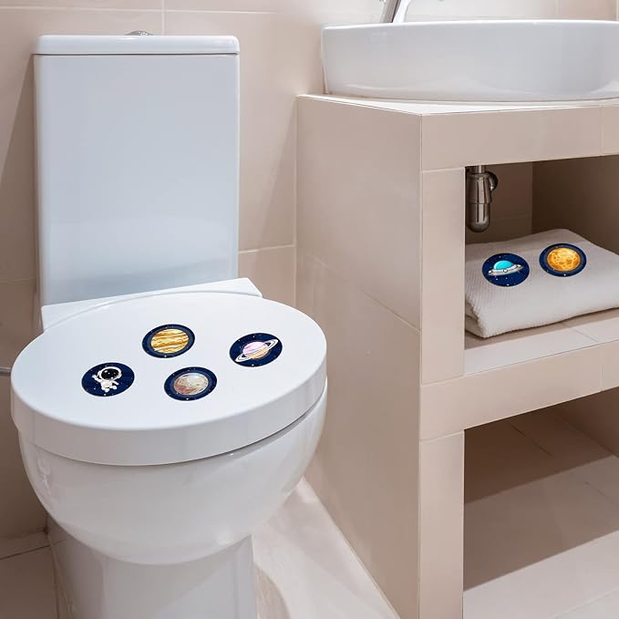Chinco 120 Pcs Pee Targets for Boys Training Toilet Tinkle Flushable Paper Stickers You Pee on Boys Potty Training Targets Potty Aids Flushable Chart for Toddlers Use(Space Style)