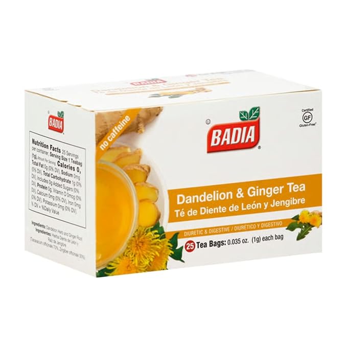 Badia Dandelion & Ginger Tea, 25 Bags – Herbal Detox Blend for Digestive Support and Liver Health (Pack of 2)