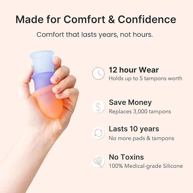 Lena Sensitive Menstrual Cups 2-Pack Ultra-Soft Set (Small & Large) Medical-Grade Silicone Period Cup for Women Heavy Flow, Reusable and Comfortable 12-Hour Leak-Free Protection (Original & Sensitive)