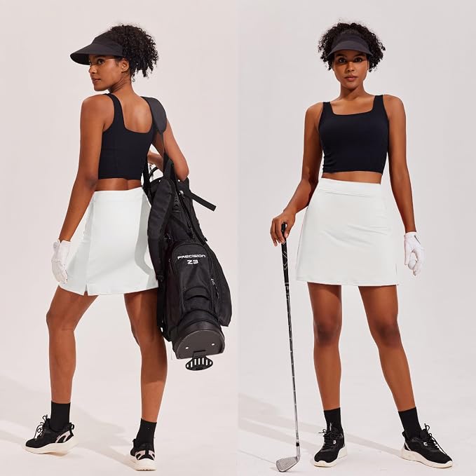 Ekouaer 16" Skorts for Women with Pockets Golf Pickleball Tennis Skirt | Silicone Grippers,2 Inner Pockets,Wide Waist,Side Slit Hem,Breathable,Soft,Lightweight