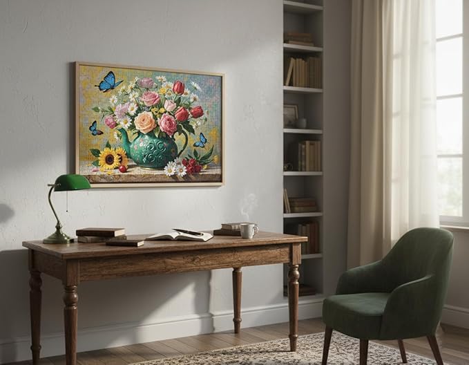 1000 Pieces Jigsaw Puzzles for Adults, Floral & Bird Series - Exquisite Nature Art & Seamless Fit, Calming Brain Teaser, Large 28" x 20", Great Gift for Garden Lovers（Blooming Teapot）