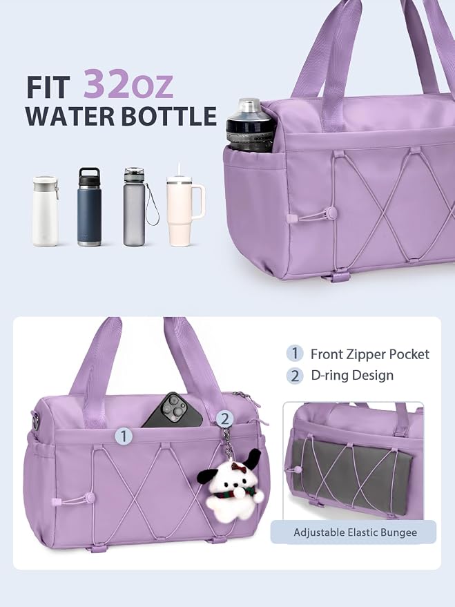 Small Gym Bag for Women with Yoga Mat Holder and Wet Compartment, Mini Gym Duffle Bag Yoga Bag with Water Bottle Pocket for Workout Travel, Purple