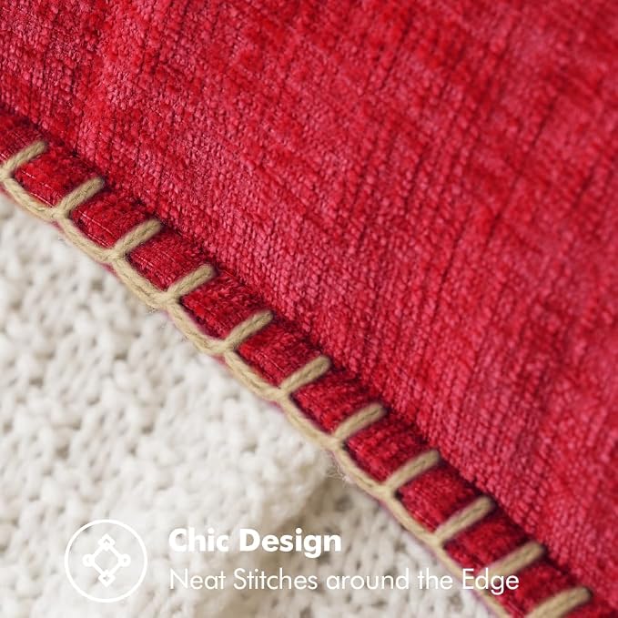 MIULEE Decorative Couch Throw Pillow Covers 20x20 Inch Red 2 Pack | Summer Farmhouse Pillow Covers with Stitched Edge, Soft Chenille Cushion Cases, for Sofa Bed Living Room Home Decor