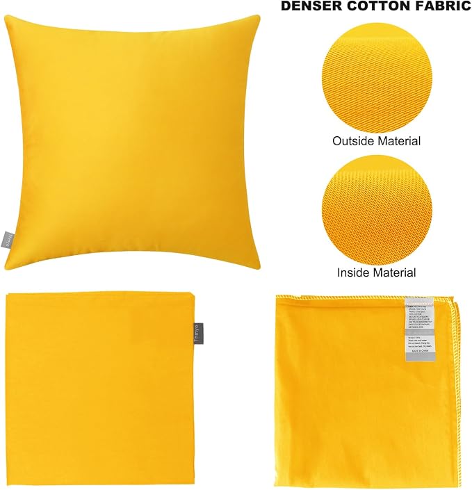 4-Pack 100% Cotton Comfortable Solid Decorative Throw Pillow Case,Thmyo Square Cushion Cover Pillowcase Sublimation Blank Pillow Covers DIY Throw Pillowcase for Couch Sofa(16x16 inch/ 40x40cm,Yellow)