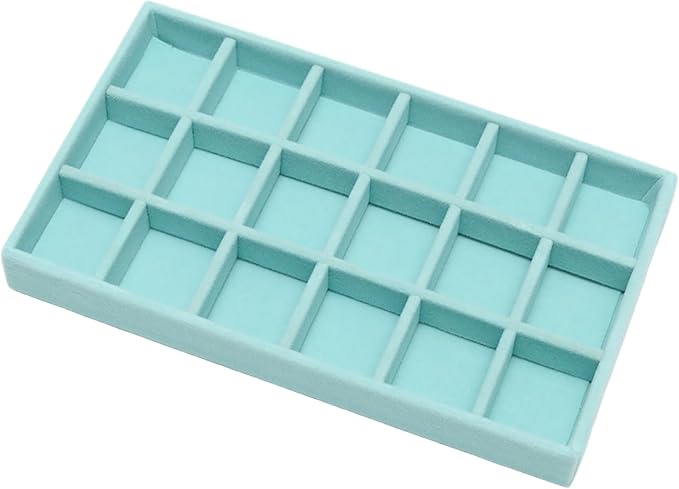 Velvet Jewelry Trays for Drawers, Blue 18 Grids | Stackable Jewelry Drawer Organizer Inserts, Ring Earring Holder Organizer Storage Display Tray with Removable Dividers