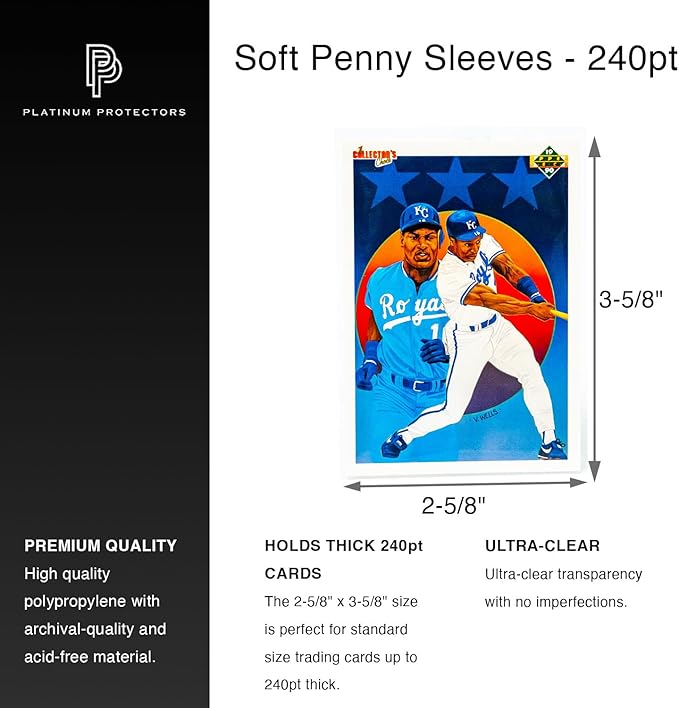 Platinum Protectors Thick Penny Sleeves for up to 240pt Thicker Cards Auto Jersey Patch Cards (500 Pack)