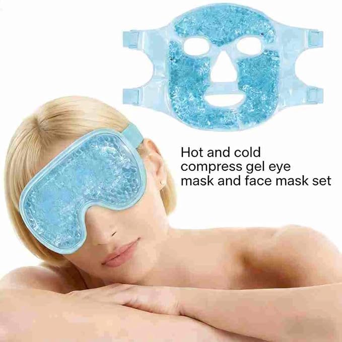 Cold Face Eye Mask Ice Pack Reduce Facial Puff, Dark Circles, Gel Beads Hot Heat Cold Compress Pack, Face SPA for Woman Sleeping, Pressure, Headaches (Blue)