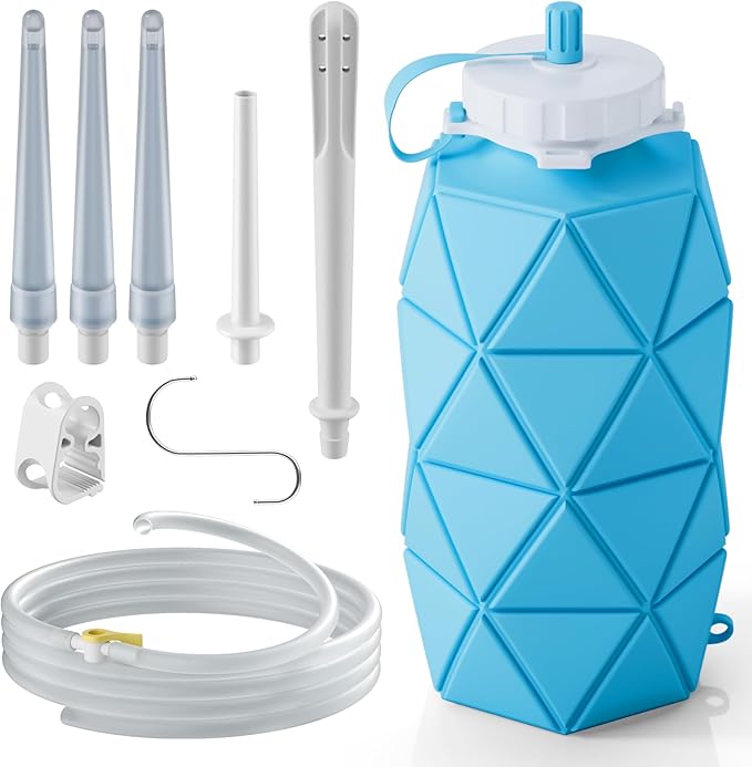 GNEGKLEAN Collapsible Silicone Enema Bag Bottle with 5.2ft Hose, 5 Enema Tips, Controllable Flow Valve – 1.2 L Capacity Coffee enemas kit for Colon Cleanse Men and Women