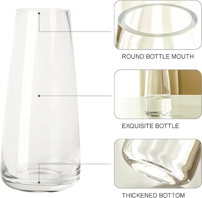 Aoderun Glass Vase for Flowers Modern Vases Home Decor Unique Flower Vase for Bouquet 8.7" Centerpiece Vase Decor Room,Bedroom,Living Room,Library,Office,Table,Entryway,Modern Farmhouse(Clear)