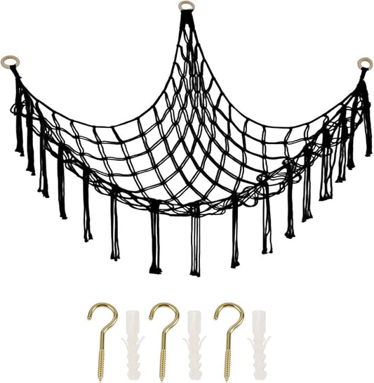 Stuffed Animal Storage Hammock Large Toy Storage Net Stuff Animal Hanging Organizer Holder for Plush Plushie Included Anchors & Hooks Teddy Bear Storage Boho Room Decor