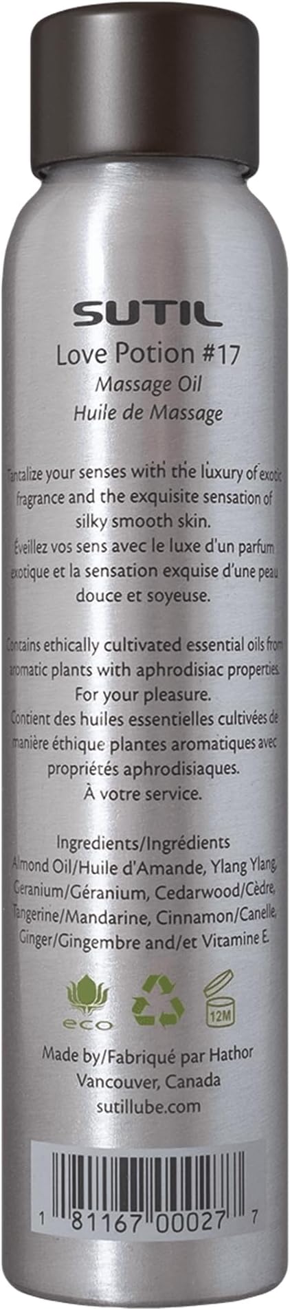 SUTIL Love Potion #17 Massage Oil – Sensual Aphrodisiac Massage Oil for Couples – Non-Sticky Botanical Body Oil with Ylang Ylang, Jasmine & Ginger – Relaxing & Romantic Aromatherapy Massage Oil (4 Oz)