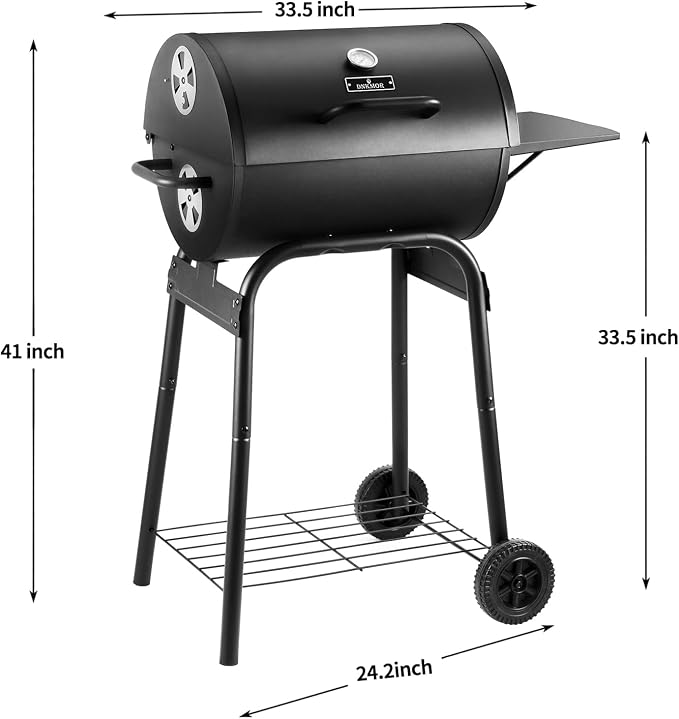 Charcoal Grill Outdoor BBQ Grill, Barrel Charcoal Grills with Side Table, with Nearly 500 Sq.In. Cooking Grid Area, Outdoor Backyard Camping Picnics, Patio and Parties, Black by DNKMOR