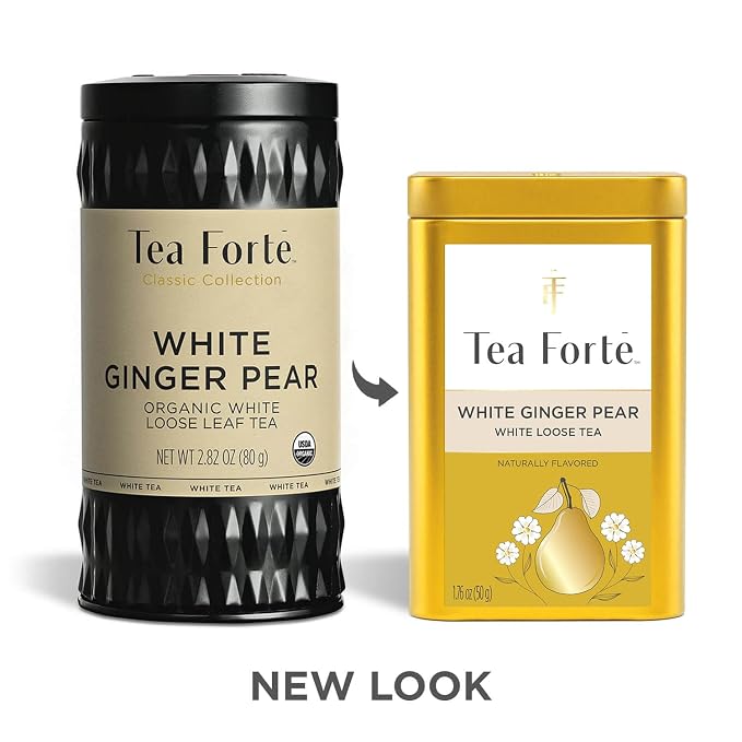 Tea Forte White Ginger Pear Premium Loose Leaf Caffeinated White Tea Blend Canister, Makes 35-50 Cups