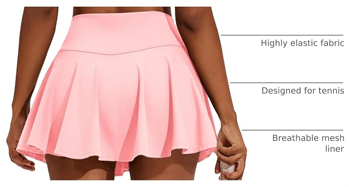 PINSPARK Womens Tennis Skirt 14" Pleated Athletic Golf Skorts with Pockets | High Waist, Tummy Control, Mini, Breathable, Lightweight, Soft, Built in Shorts, Pickleball, Casual