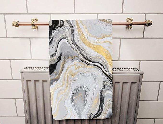 Abstract Marbling Water Hand Towel Grey Gold Face Towels Suit Travel Sports Pool Swimming Bath Camping Spa Gym Yoga,15x30 Inch