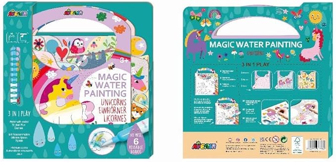 Reusable Water Coloring Book for Toddlers 3-5 Years, Road Trip & Airplane Mess-Free Portable Educational 4 in 1 Creative Set Water-Reveal Paint Activity Doodle Pad Kids Art Crafts