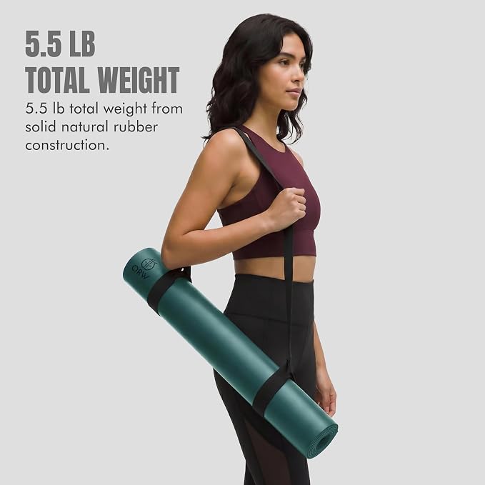 ORW Non Slip Hot Yoga Mat with Carrying Strap - Grip Surface & Natural Rubber Base, REACH Tested, Home & Studio Practice