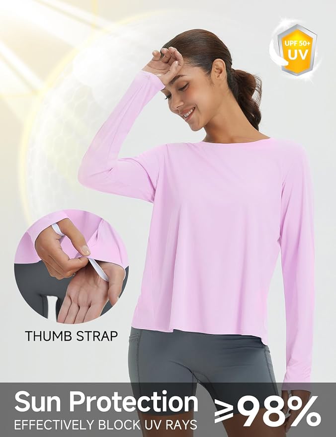 baleaf Women's Long Sleeve Workout Tops Running Sun Shirts Split Back | UPF 50+, Quick Dry, Lightweight, Breathable, Moisture-wicking, SPF, UV, for Athletic, Gym, Hiking, Tennis, Outdoor