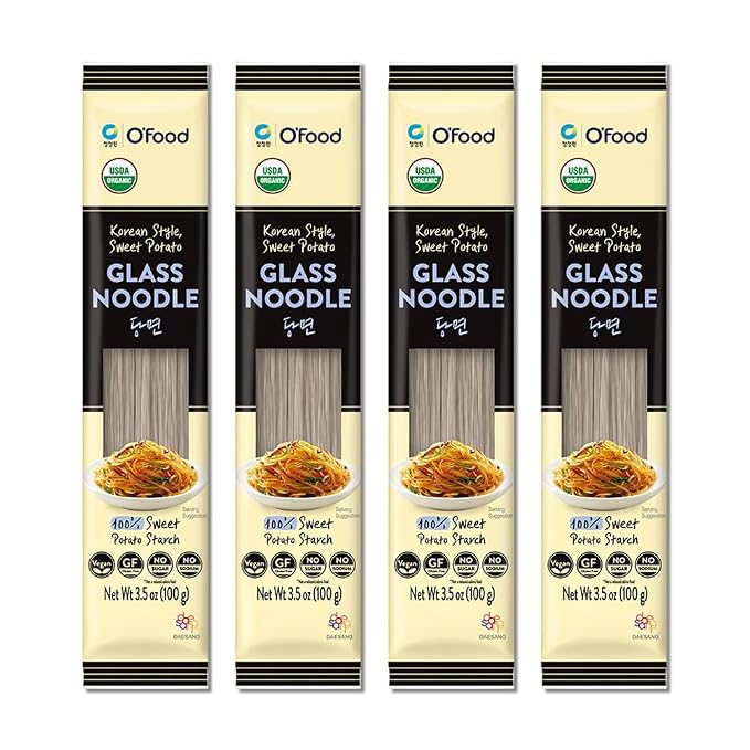 Chung Jung One Korean Sweet Potato Glass Noodle, Non GMO (Gluten Free), Vegan, No Sodium, No Sugar 3.5oz (100g), 4 PACK