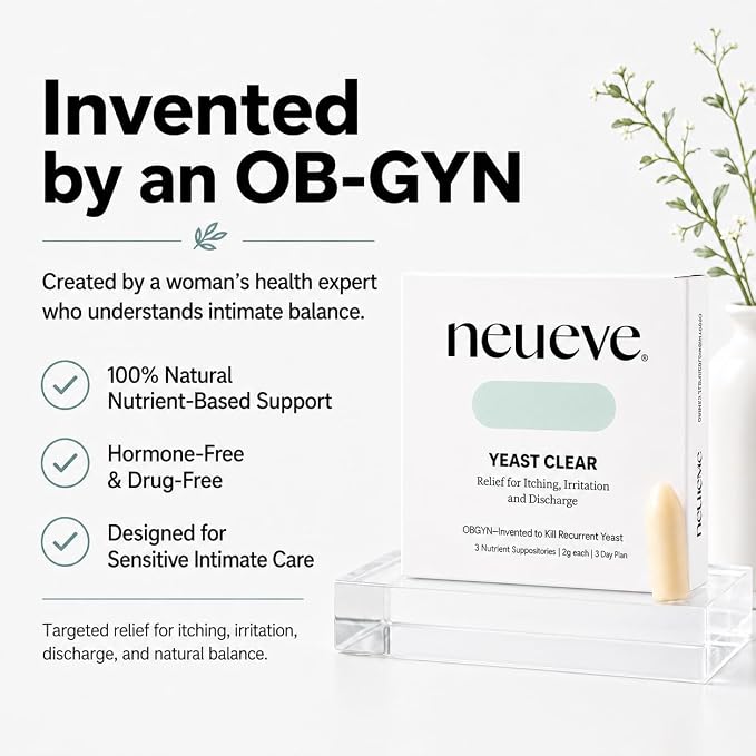 NeuEve Yeast Clear, for Yeast Infection Symptoms, Relieves Burning, Itching & Discharge, with Tea Tree Oil, Myrtle, Sage & Olive Leaf, Invented by OBGYN