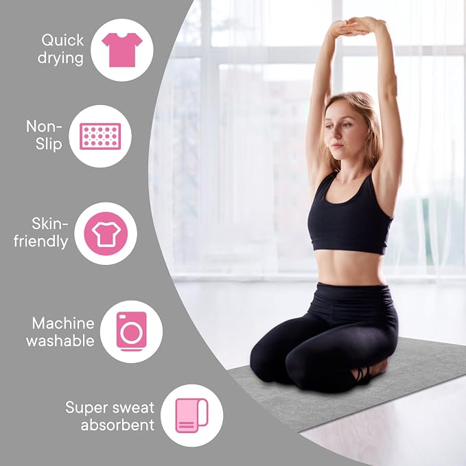 Hot Yoga Towel with Grip Dot, Non Slip Sweat Absorbent Microfiber Yoga Mat Towels for Hot Yoga, Pilates, Fitness and Workout 72inch x 24inch